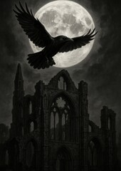 Obraz premium Gothic moonlit raven flight