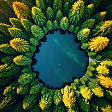 Aerial shot of Praid's forest canopy and lake, Romania, Harghita county
