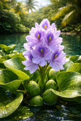 Water hyacinth with large violet-blue petals