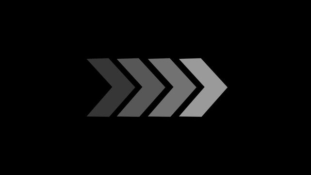Direction concept neon arrow icon.Arrows indicates the direction of the overlay video layer and looping neon line arrow icon animation on black background.4k