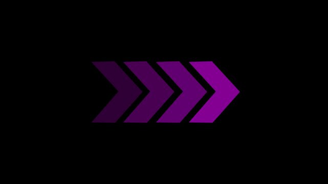 Direction concept neon arrow icon.Arrows indicates the direction of the overlay video layer and looping neon line arrow icon animation on black background.4k