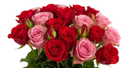 Fototapeta premium A vibrant bouquet of red and pink roses isolated on a clean white background