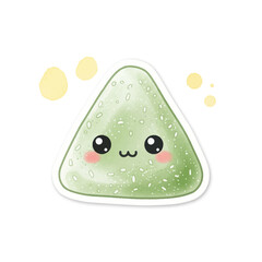 Kawaii green triangular food or 'lopis sweet' item with large eyes and small mouth
