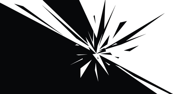 Abstract black and white background with a dynamic explosion of sharp, geometric shapes radiating from the center for a modern look.