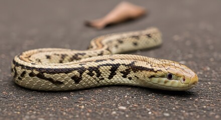 Obraz premium Patterned snake slithering gracefully across rough asphalt surface