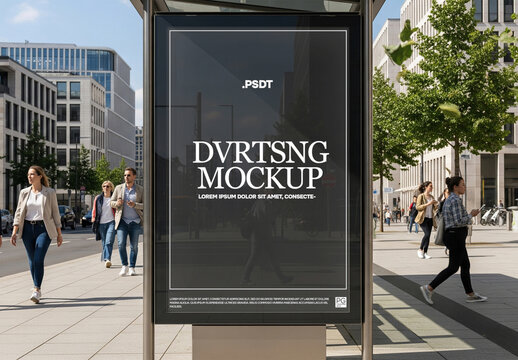city scene, bus stop poster mockup