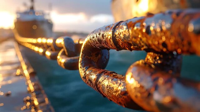 Rusty chain links sunrise
