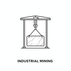 Line art of a crane lifting a large rectangular block of material