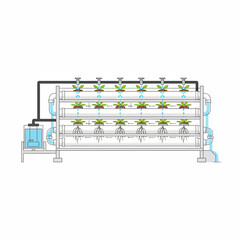Multitiered hydroponic system schematic with nutrient solution circulation
