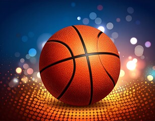 Obraz premium Basketball against a festive, colorful background with bokeh and dotted halftone patterns underneath the ball
