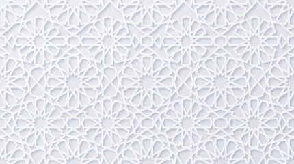 Elegant 3D Islamic Geometric Pattern Background in Soft White Tones