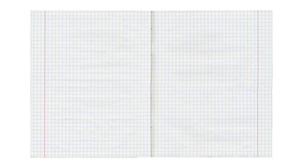 Open notebook graph paper spread isolated on transparent background