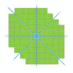 Plan view diagram of a grid layout with central hub and radial lines