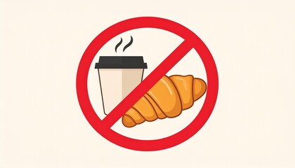 No food or drink allowed sign with croissant and coffee cup © sanjayart