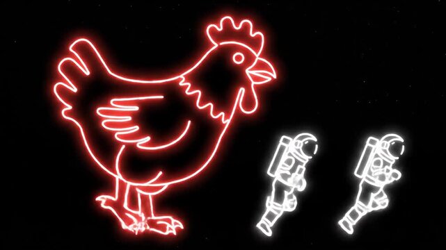 Neon Chicken Leads a Small Group of People.