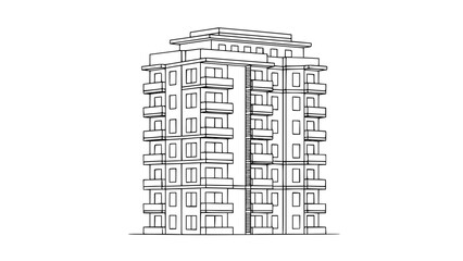 Modern apartment building line art illustration