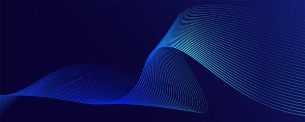 Abstract dark blue banner template. Vector minimal wavy line background with text for social media cover, header
