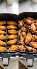 Before and After Cooking Chicken Wings in a Hot Air Appliance Basket