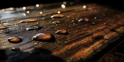 water droplet on wooden table