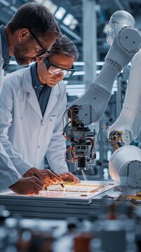 Engineers Testing Robotic Vision System and Prototype Camera in High-Tech Industrial Lab