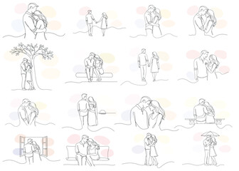 Fototapeta premium Valentine’s Day Couples One Line Art Bundle | Continuous Single Line Romantic Lovers, Minimal Love Illustrations