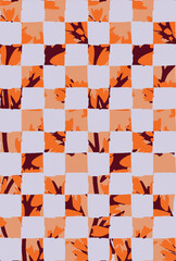 Contemporary foliage leaves branches mosaic quilt. Vivid Modern japandi. Bright colours seamless pattern. Creative home decor 