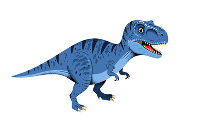 Cartoon blue Tyrannosaurus Rex dinosaur walks across a plain white background in a cute character design.