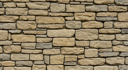 Fototapeta premium Tan stone wall with rectangular bricks tan stones rock wall textured stones