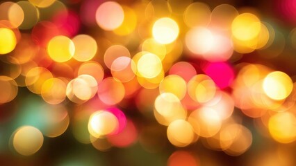 Obraz premium Colorful bokeh lights in warm tones, yellow, orange and pink circles blurred together. Concept Warm-toned bokeh, Yellow-orange-pink circles, Soft-focus background, Colorful glow