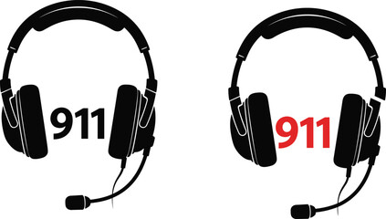 Emergency call center headset icon, 911 operator support symbol, customer service help desk illustration, emergency response communication concept