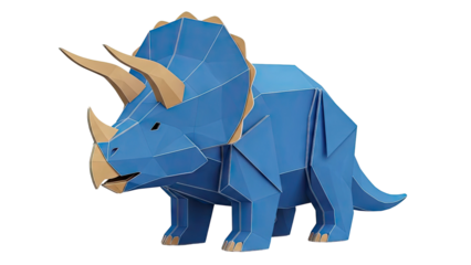 Blue Papercraft Triceratops Dinosaur Model