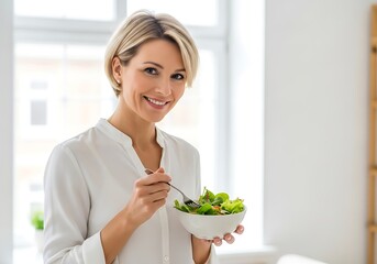 Beautiful Young Woman Enjoying a Fresh Green Salad for a Healthy Lifestyle.