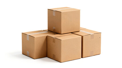 Stack of brown cardboard boxes isolated on white background