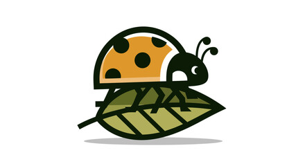 Cartoon ladybug illustration resting on a green leaf vector design © hartanto