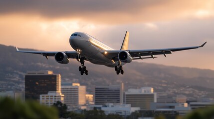 High resolution aviation moment of a jetliner gaining lift as it begins to take off, dramatic motion conveying freedom, exploration, and global travel. cinematic color correction, natural uneven