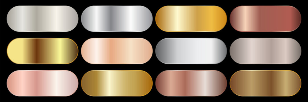 Big metal pack. Collection of gold, silver and bronze gradient for design. Vector gradients set. Vector illustration
