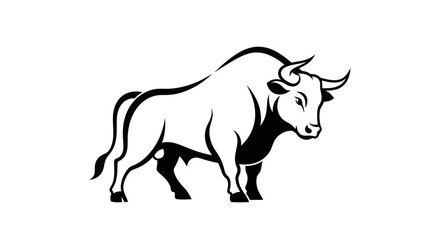 Fototapeta premium Bold bull illustration powerful silhouette on white background