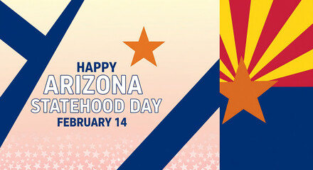 Arizona Statehood Day Celebration Banner - February 14th, Vector Illustration of the Arizona Flag.