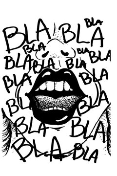 Ilustraci&oacute;n vectorial editable boca hablando con bla bla bla dibujo estilo comic a mano