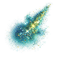 Sparkling Teal and Gold Glitter Splash, Transparency PNG for Graphic Design