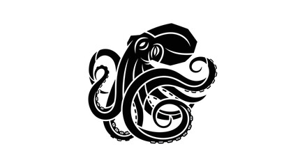 Black octopus silhouette on white background