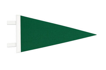 Fototapeta premium Green blank felt pennant flag with white trim showing an empty space for a logo or message, transparent background