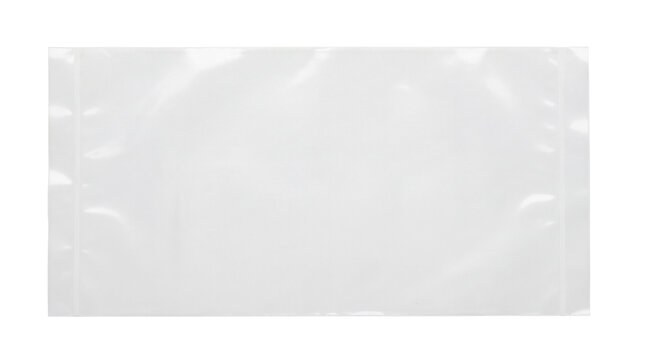 Clear empty plastic vacuum seal bag isolated on white background, top view