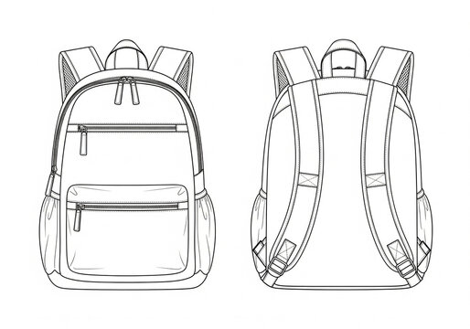 Minimal backpack technical flat illustration with clean silhouette and compact storage