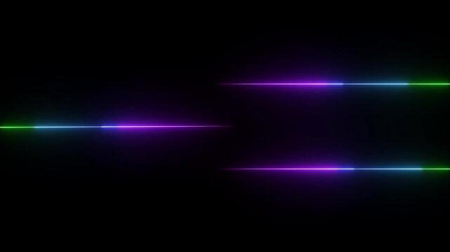 Abstract multi colored horizontal neon glowing lines animation on a dark background for futuristic motion graphics loop and vibrant digital technology concepts.
