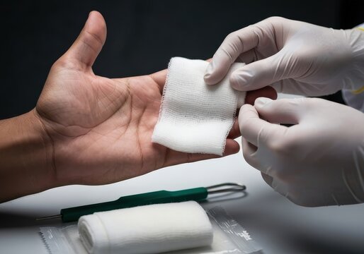 Medical Professional Applying Dressings on Patient's Hand Injury