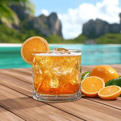 Refreshing Orange Cocktail on Tropical Beach