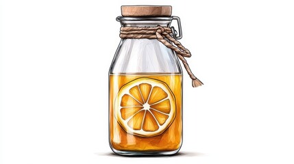 Refreshing Orange Juice in Glass Bottle Illustration