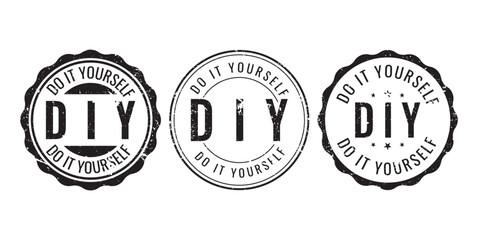 Obraz premium collection of black do it yourself circular stamps with grunge texture for creative handmade projects