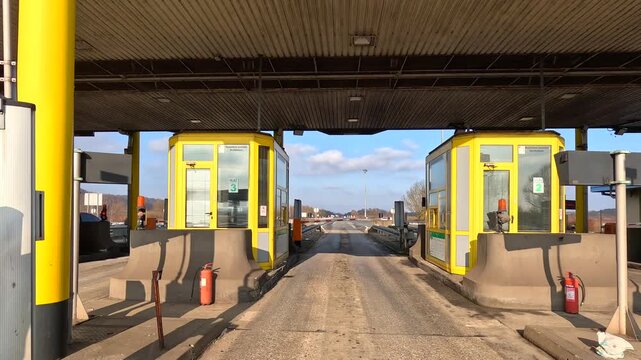 Passing Through Highway Toll Gate from Driver&rsquo;s Point of View
